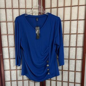 Allegra K Blue Button Detail Blouse PTP 21.5 inches